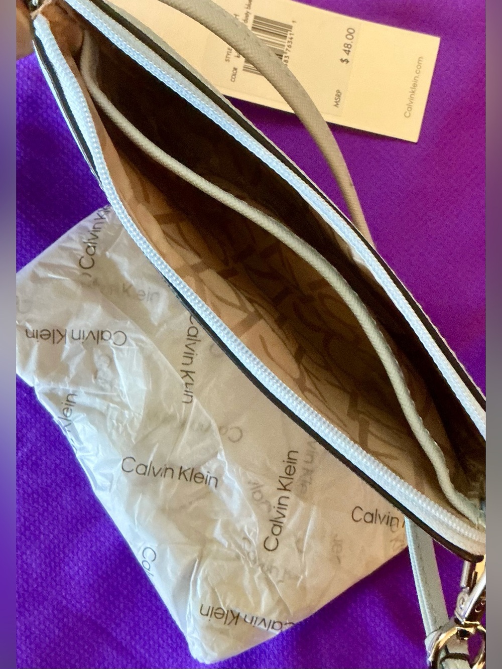 Calvin Klein Beige Logo Crossbody with Light Blue Trim and Strap - Picture 2 of 2